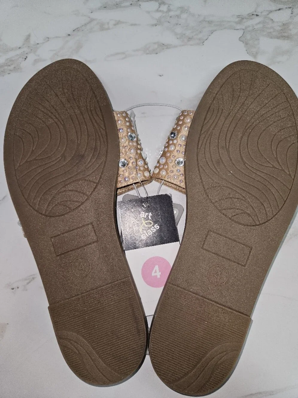 art class Rhinestone Embellished Tan Slide Sandals - Tan